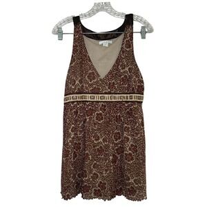 Brown Floral Sleeveless Top Beaded Babydoll Waist Party y2k Casual indie fairy